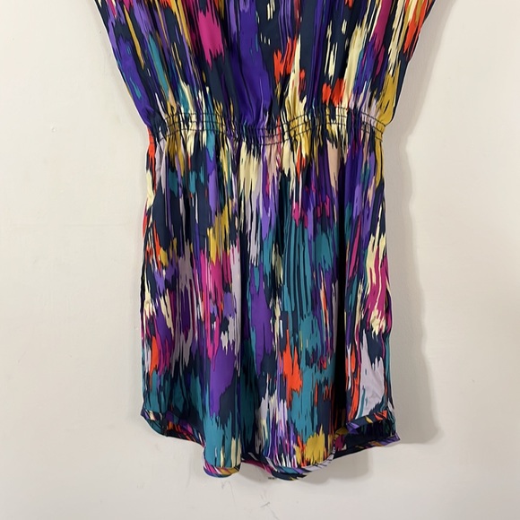 Eight Sixty 100% Silk Cap Sleeve Multicolored Cinched Waist Mini Dress M - Picture 3 of 7
